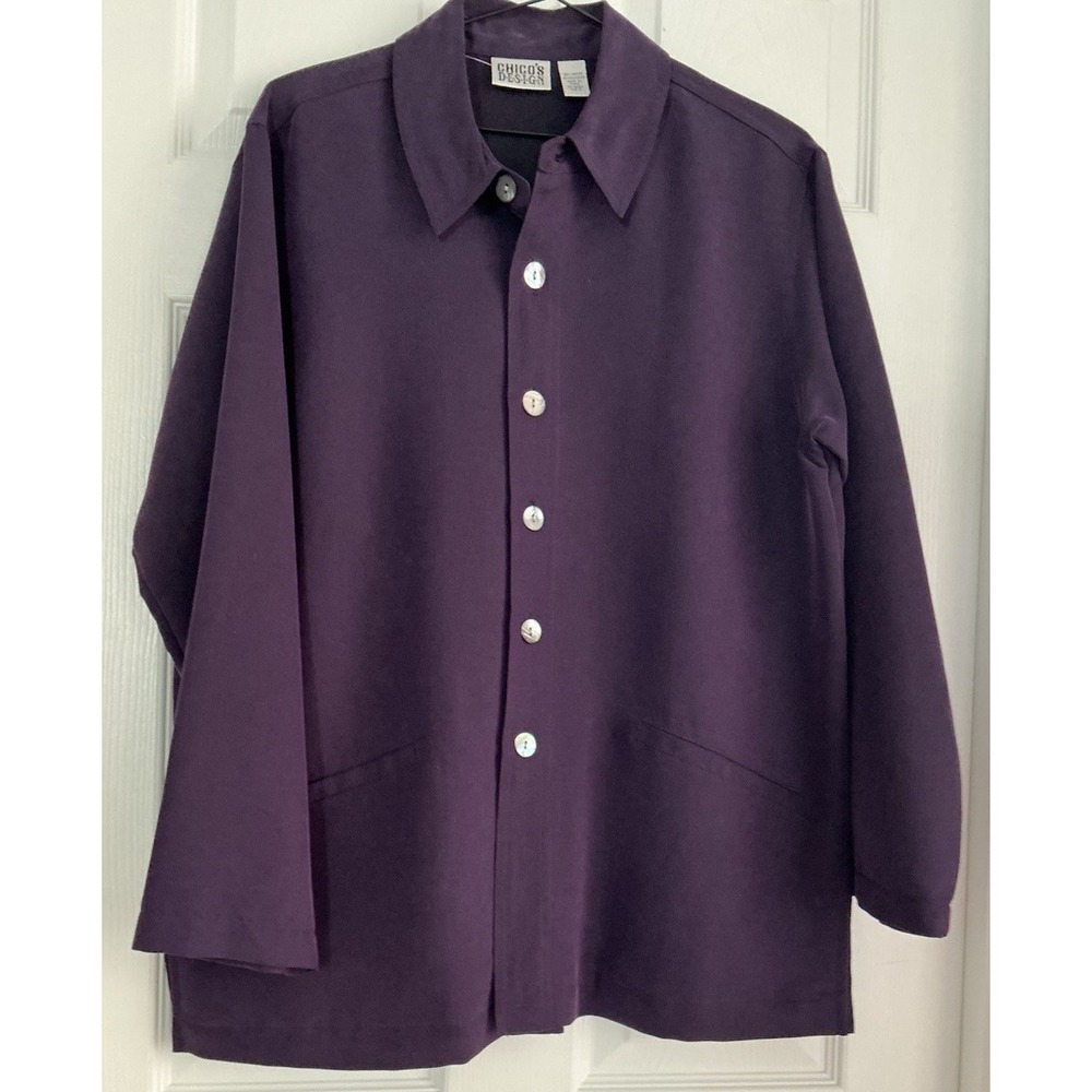 NWT Chico's Design Blouse Size 2 Purple 12-14  Button Front Collared Long Sleeve